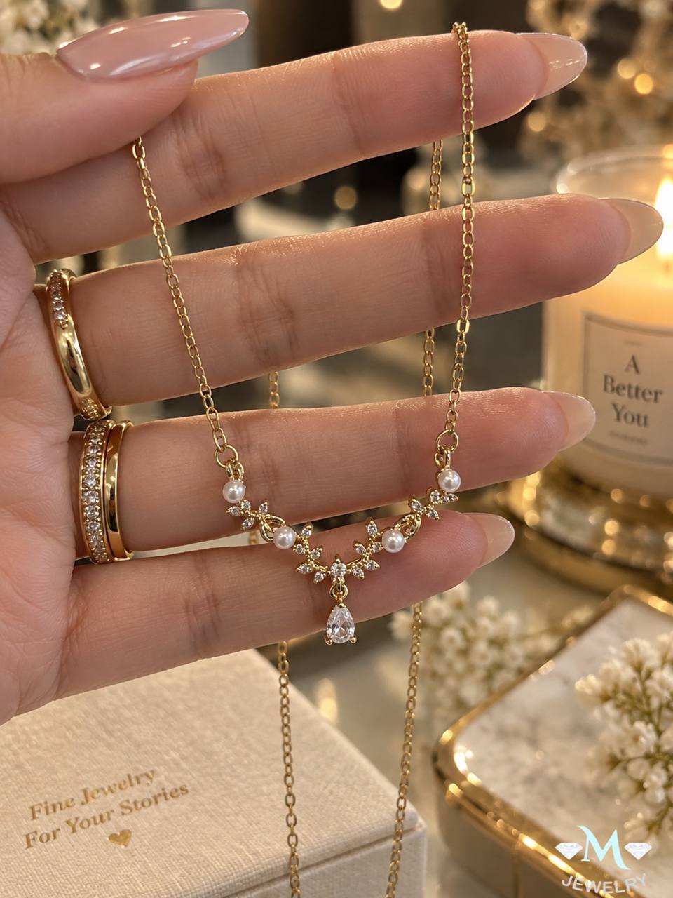 سلسله اللؤلؤ الذهبية– Stainless Steel Gold Plated Pearl Necklace