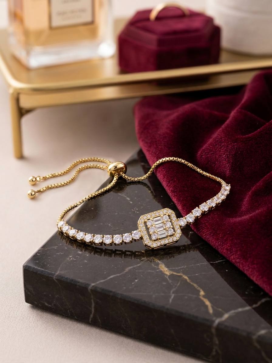 Golden Crystal Tennis Bracelet