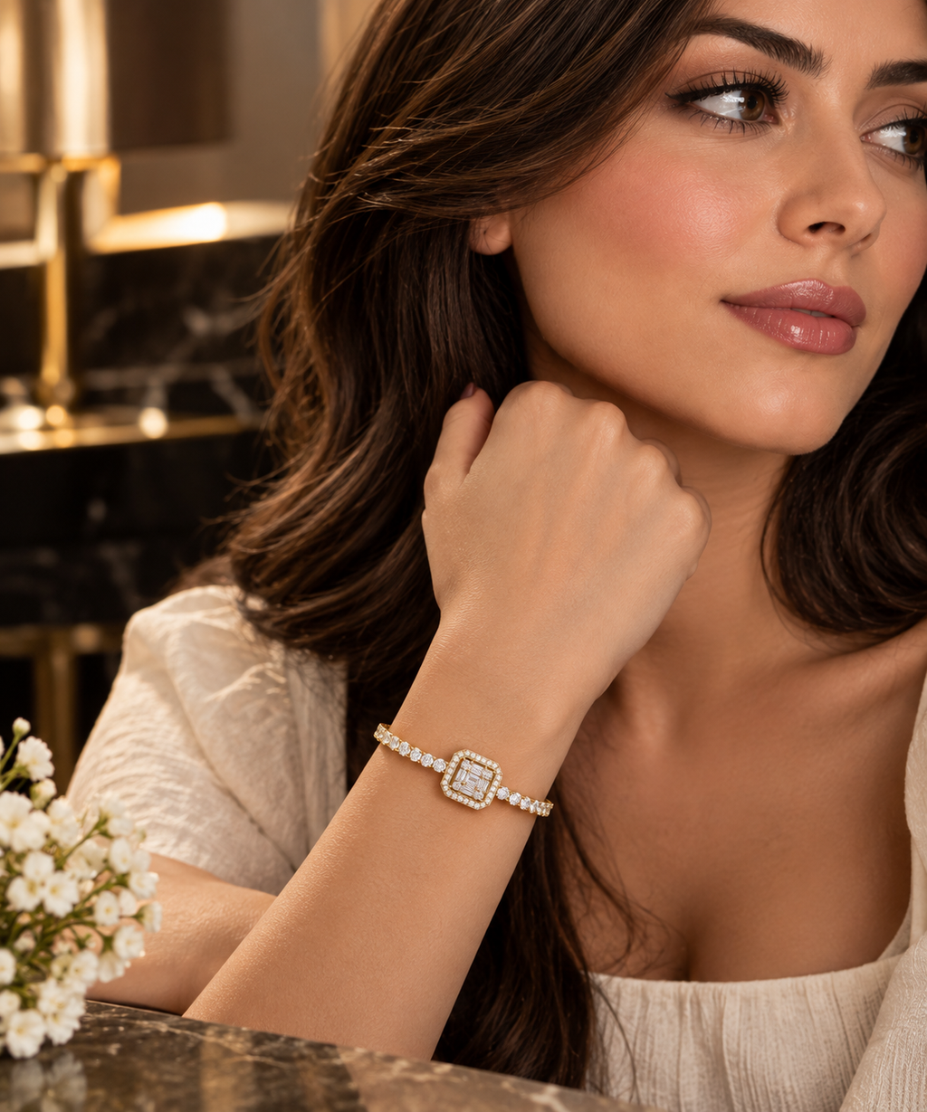 Golden Crystal Tennis Bracelet