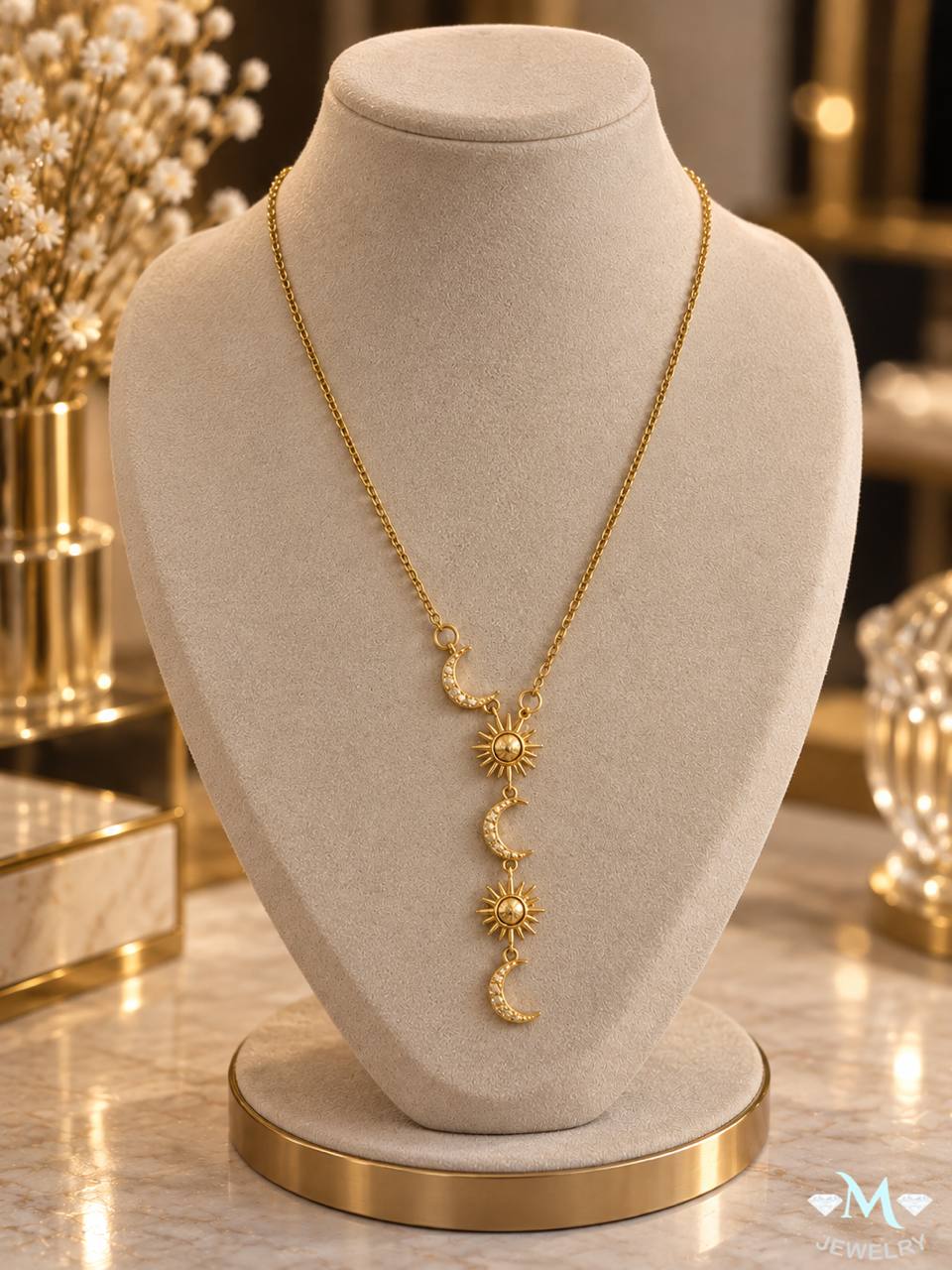 Celestial Moon & Sun Gold Plated Necklace