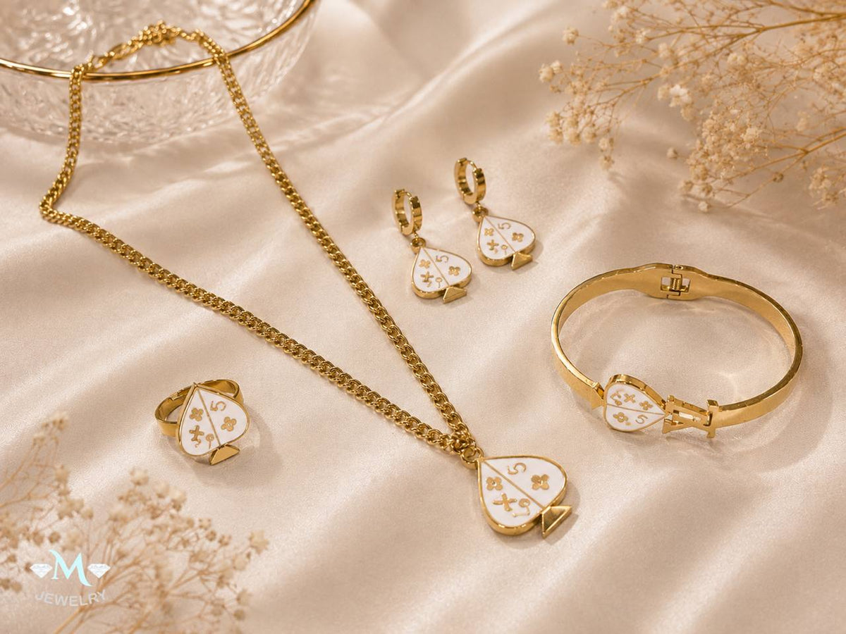 Luxury Playing Card 4-Piece Jewelry Set – Gold-Plated
