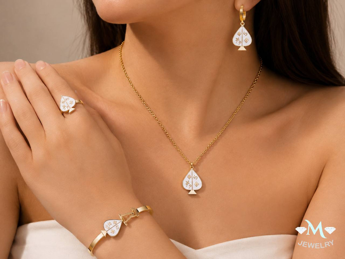 Luxury Playing Card 4-Piece Jewelry Set – Gold-Plated