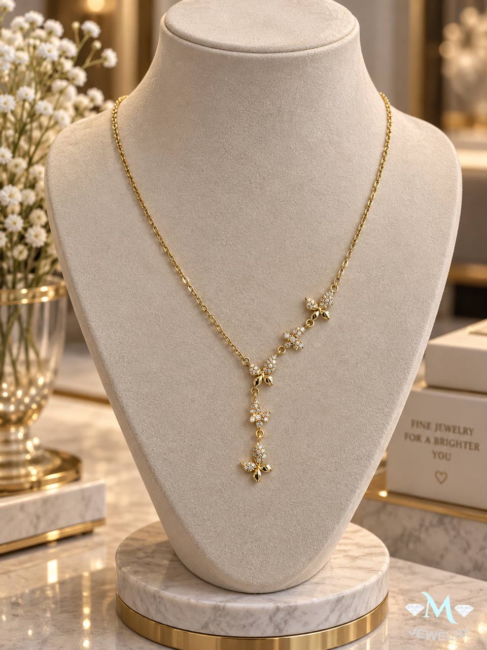 Gold Plated Stainless Steel Butterfly Necklace | سلسلة فراشات استانلس مطلية ذهب
