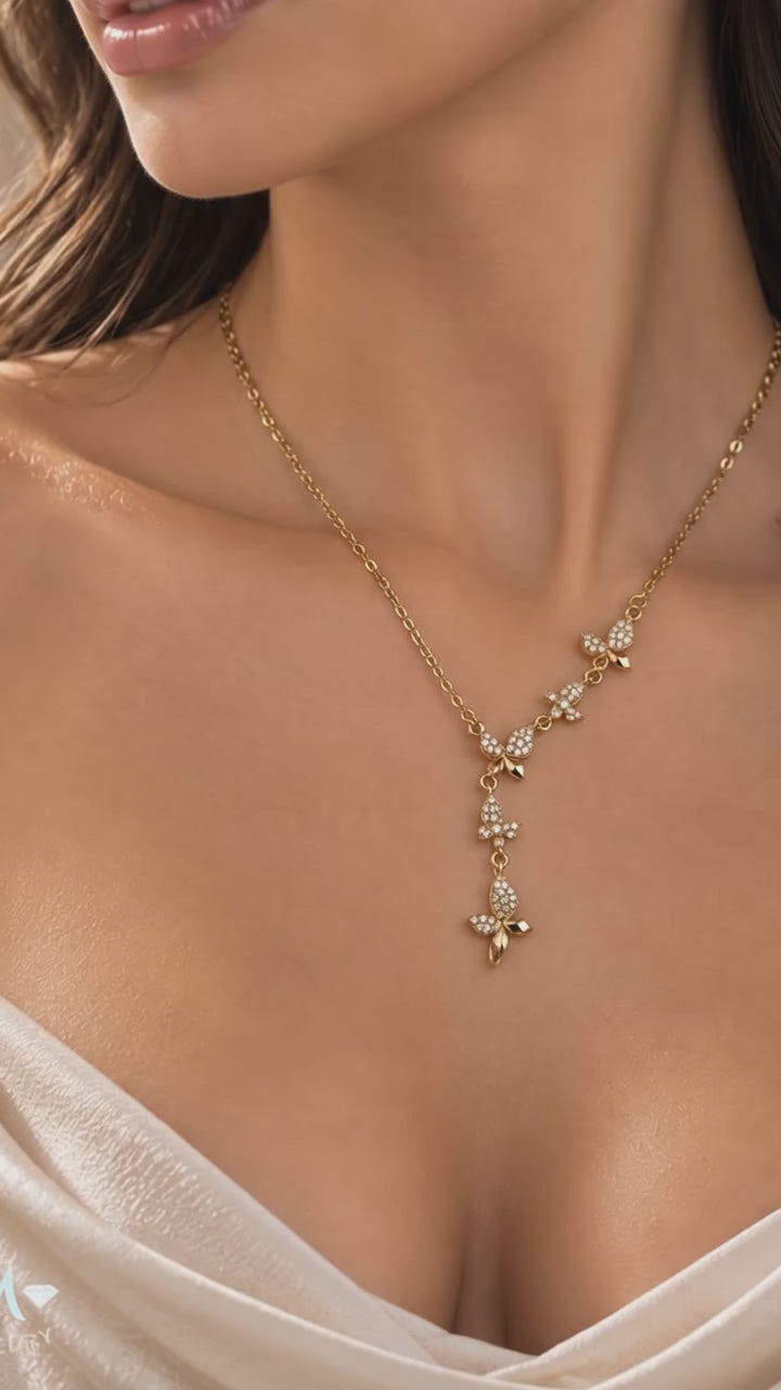 Gold Plated Stainless Steel Butterfly Necklace | سلسلة فراشات